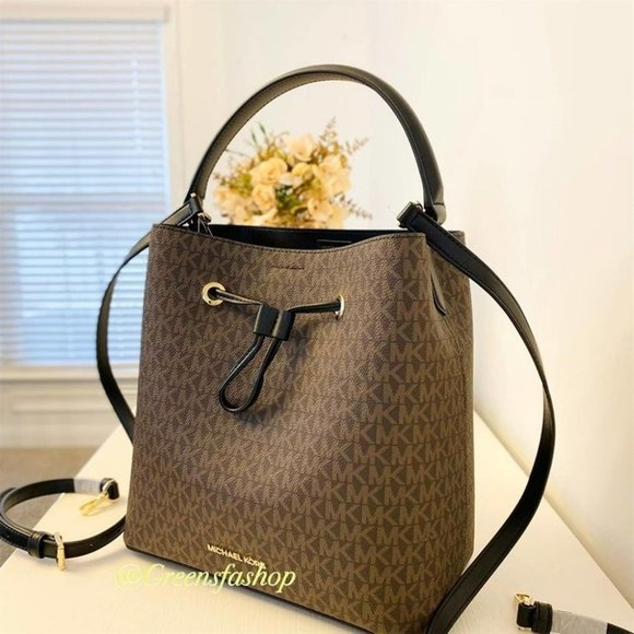 Michael Kors Handbags - Michael Kors Purse Suri Large Bucket Drawstring Brown Signature